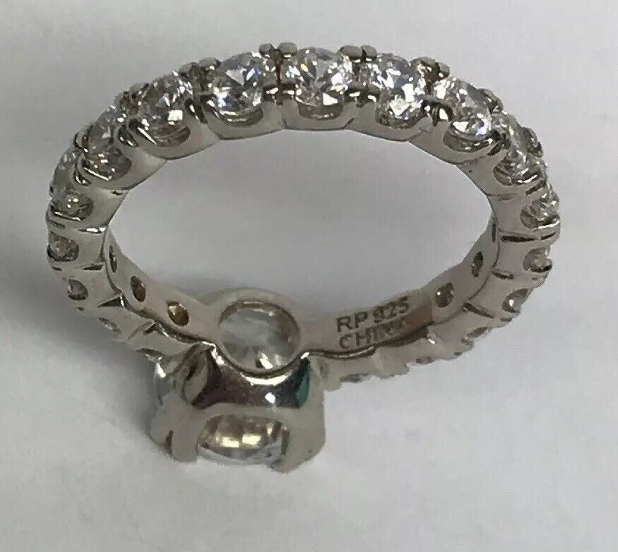 Sterling Silver 925 Cubic Zirconia Solitaire w/Accents Engagement Ring
