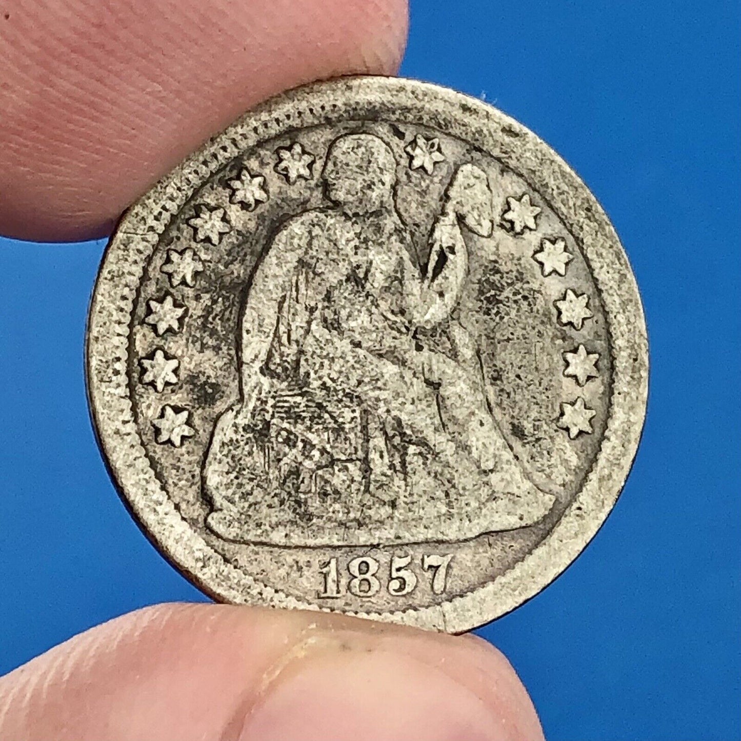 1857 P Seated Liberty Silver Dime 10c Better Key Philadelphia Mint Coin