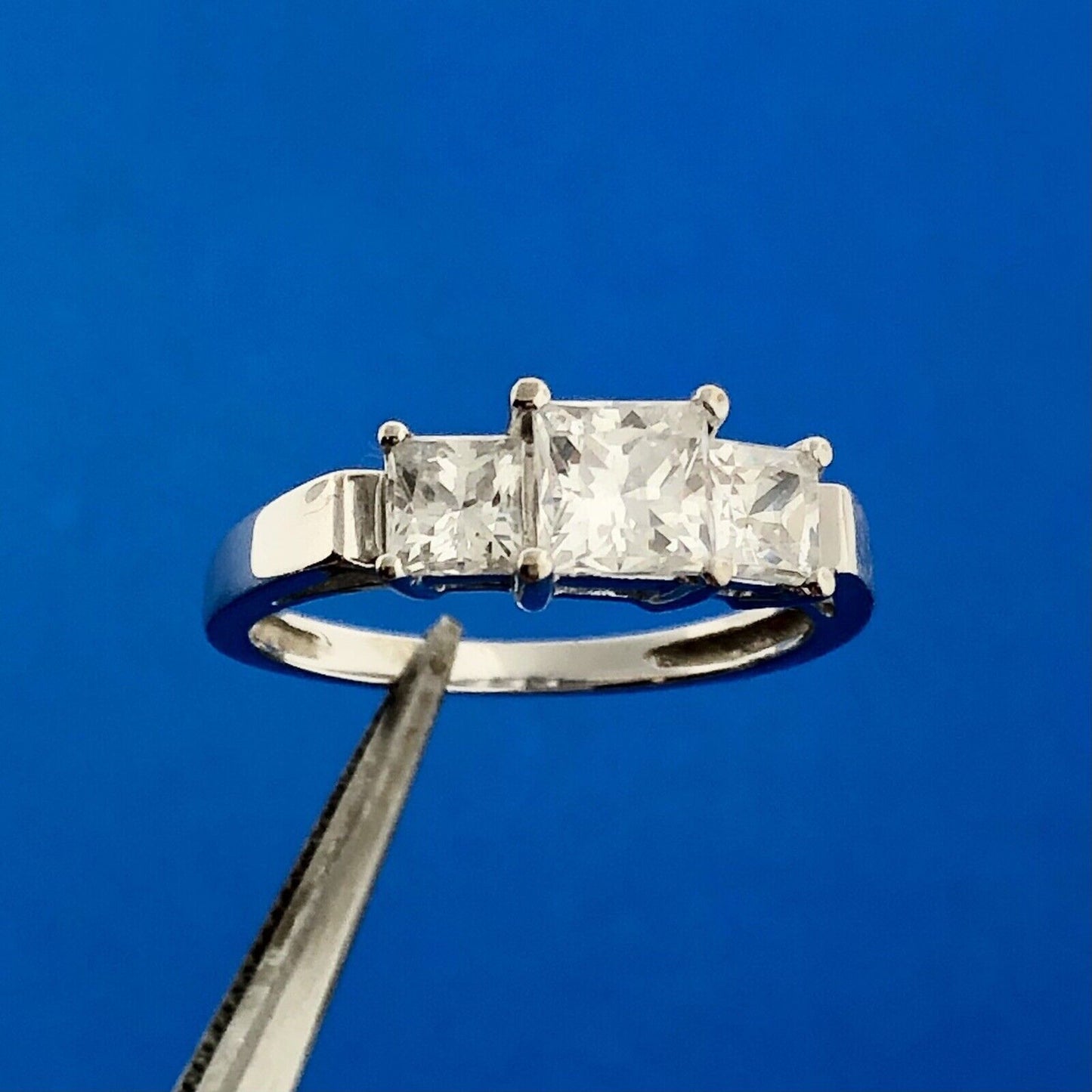 Designer 14K White Gold Princess Cubic Zirconia CZ Trio Engagement Promise Ring