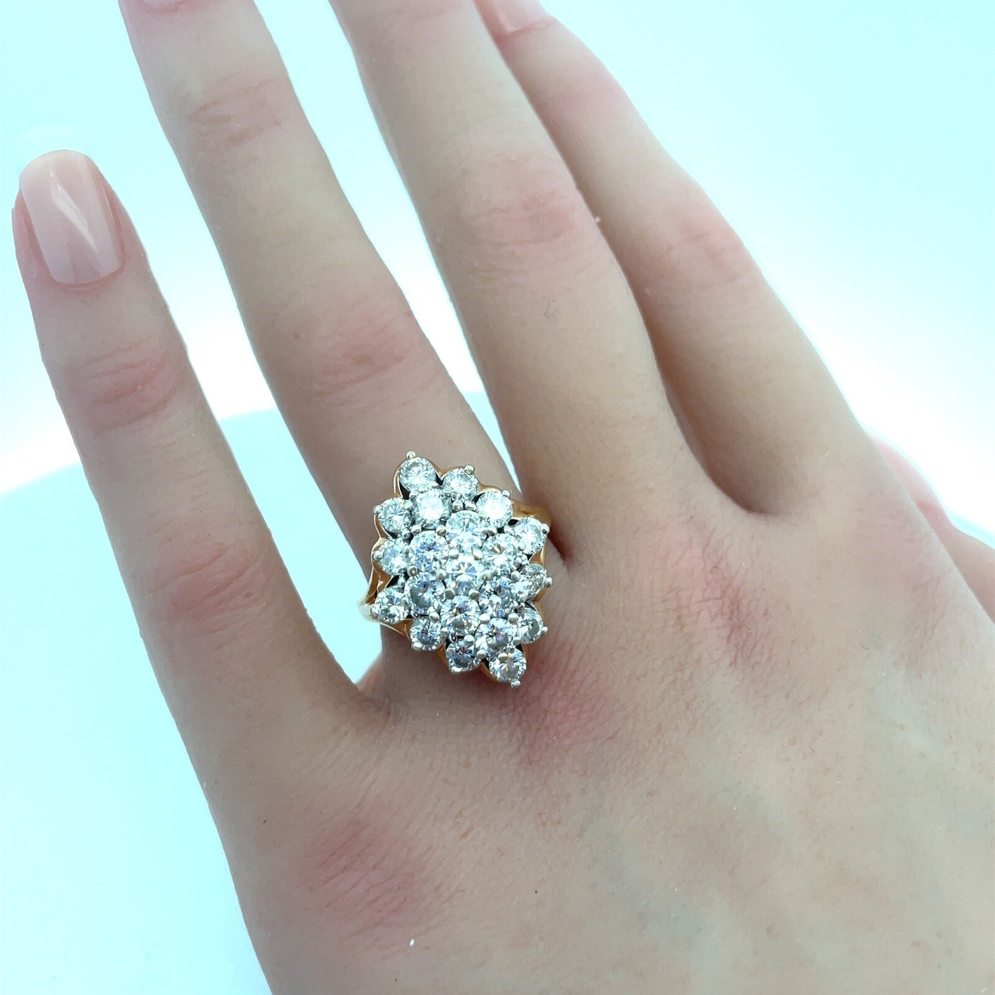 Vintage Designer 14K Yellow Gold Diamond Cluster Waterfall Cocktail Ring