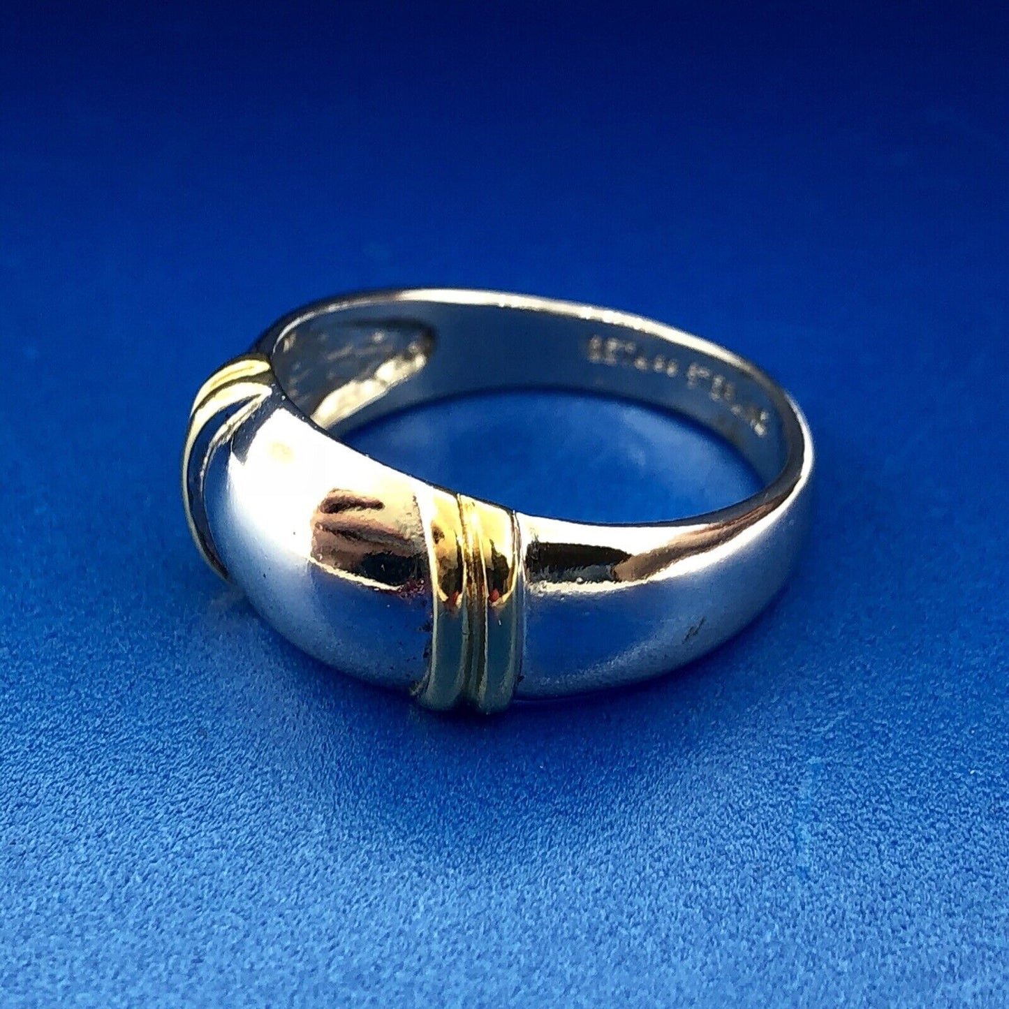 Designer SETA Two Toned Sterling Silver 925 Polished Ribbed Band Ring