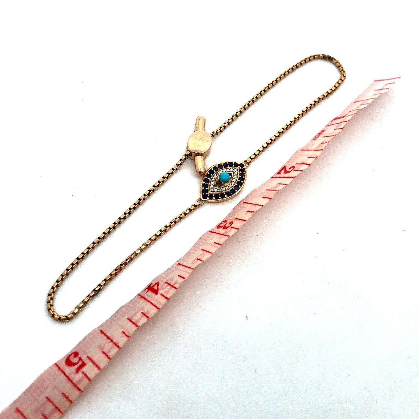 925 Sterling Silver Vermeil Designer PAJ Sapphire Turquoise Evil Eye Bracelet