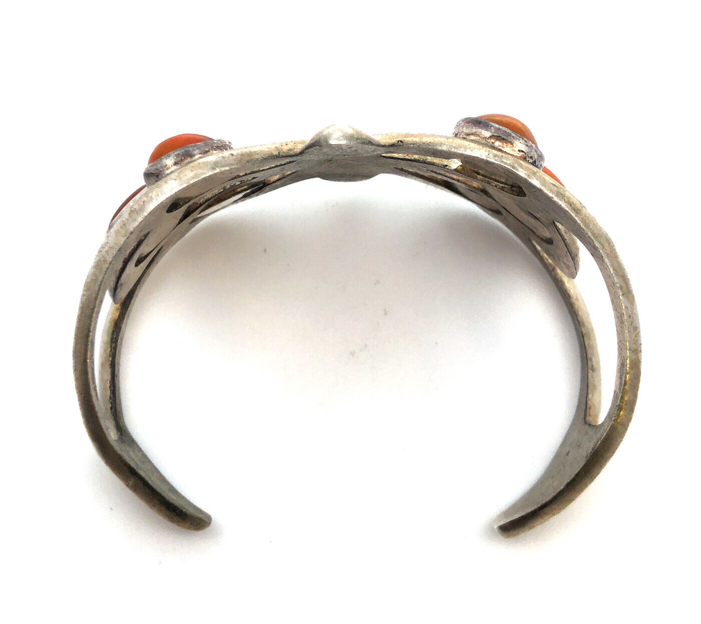 Modernist 925 Sterling Silver Mexican Fire Opal Butterfly Open Cuff Bracelet