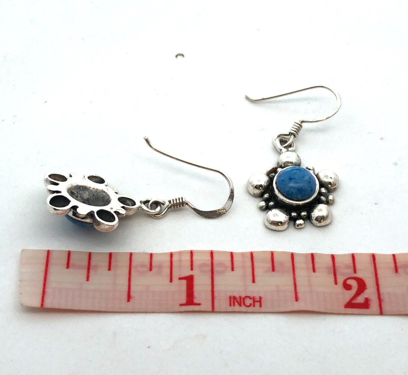 Designer SE 925 Sterling Silver Round Blue Larimar Flower Hook Dangle Earrings