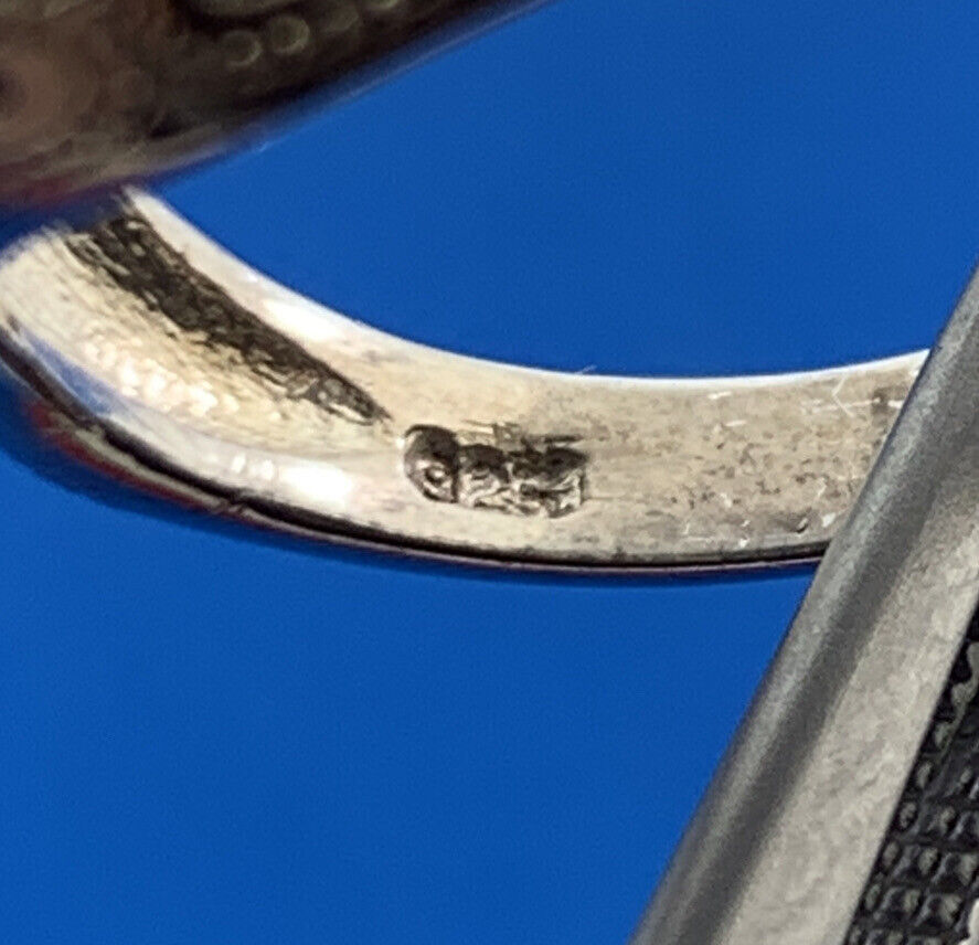 Estate 925 Sterling Silver Drusy Quartz Scroll Open Work Cocktail Ring