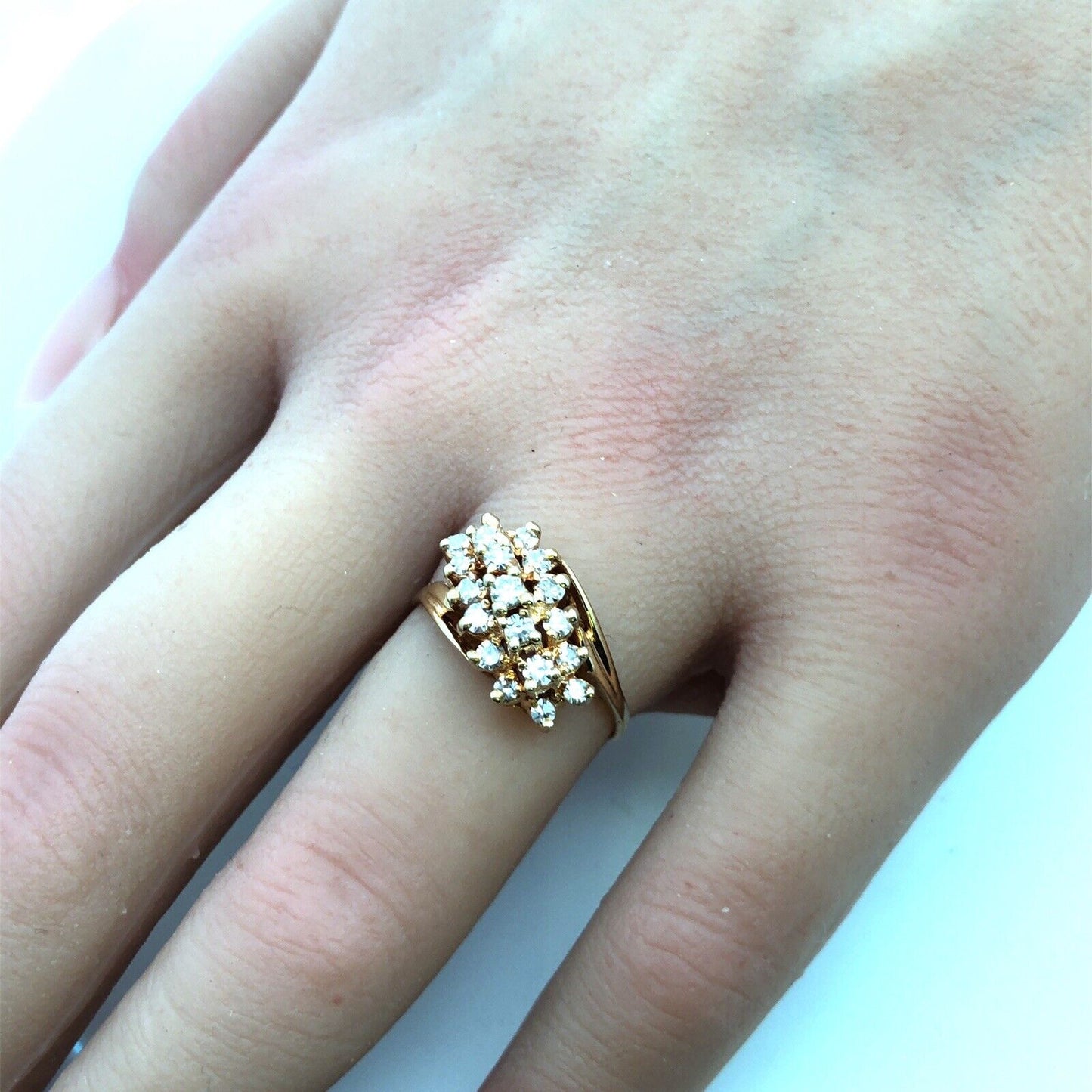 Designer 14K Yellow Gold Diamond Statement Ring Size 6.5