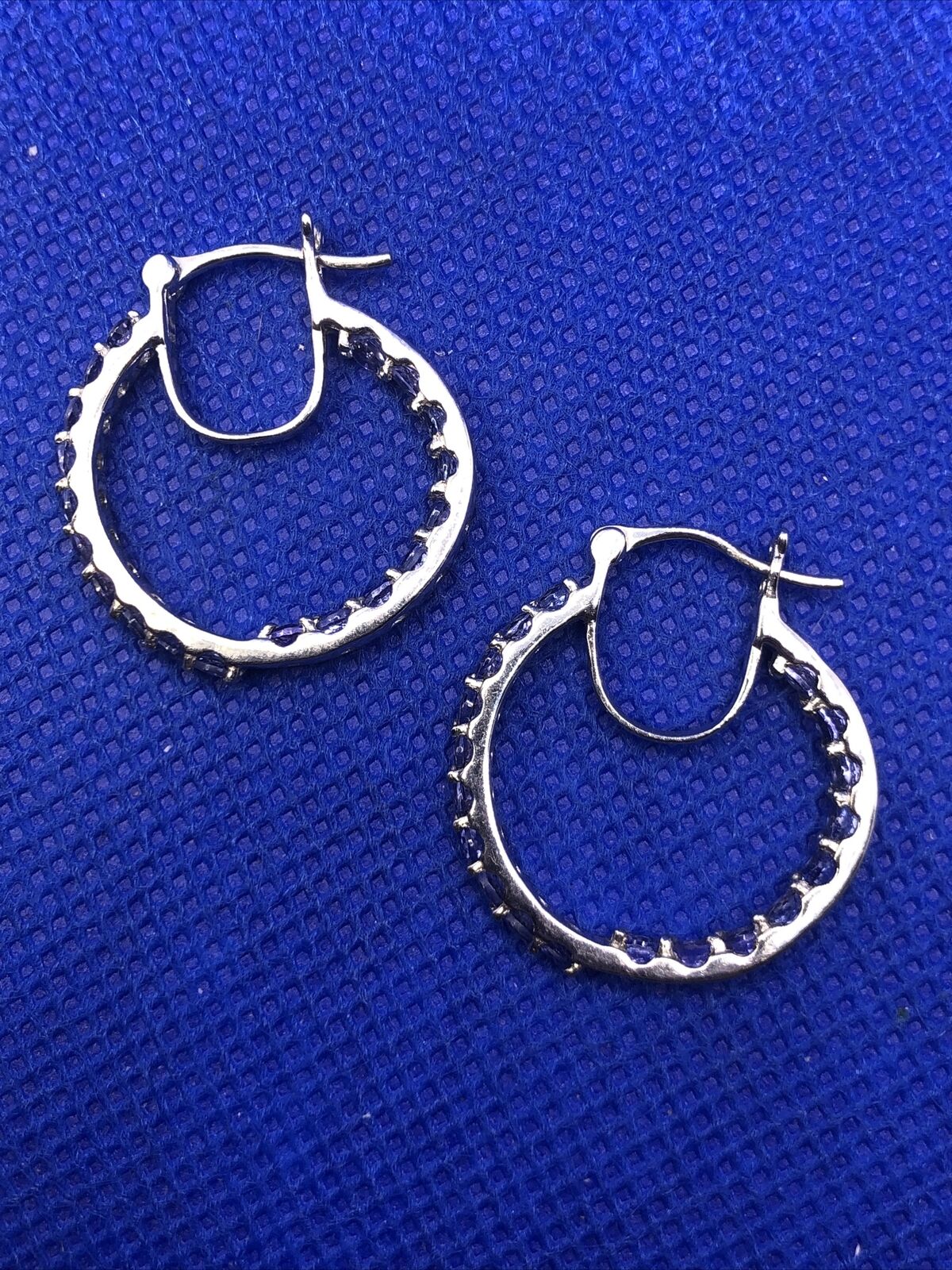 Designer D'Joy 925 Sterling Silver Purple Tanzanite Round In/Out Hoop Earrings