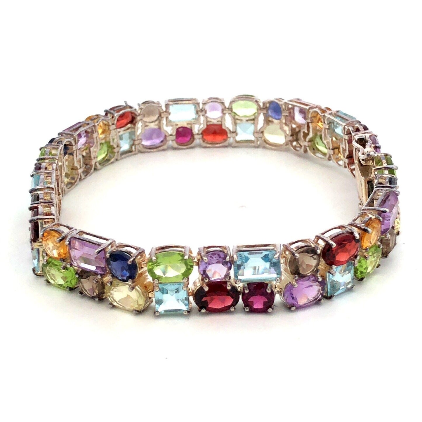 Designer Ross Simons Sterling Silver Multi Gemstone Statement Tennis Bracelet