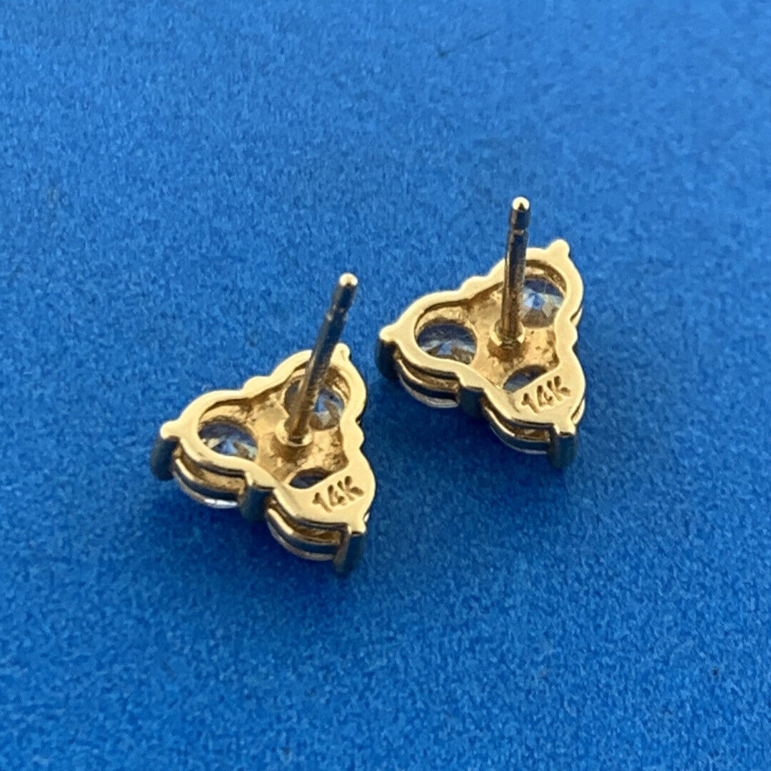 Designer 14K Yellow Gold Cubic Zirconia CZ Triangular Statement Stud Earrings