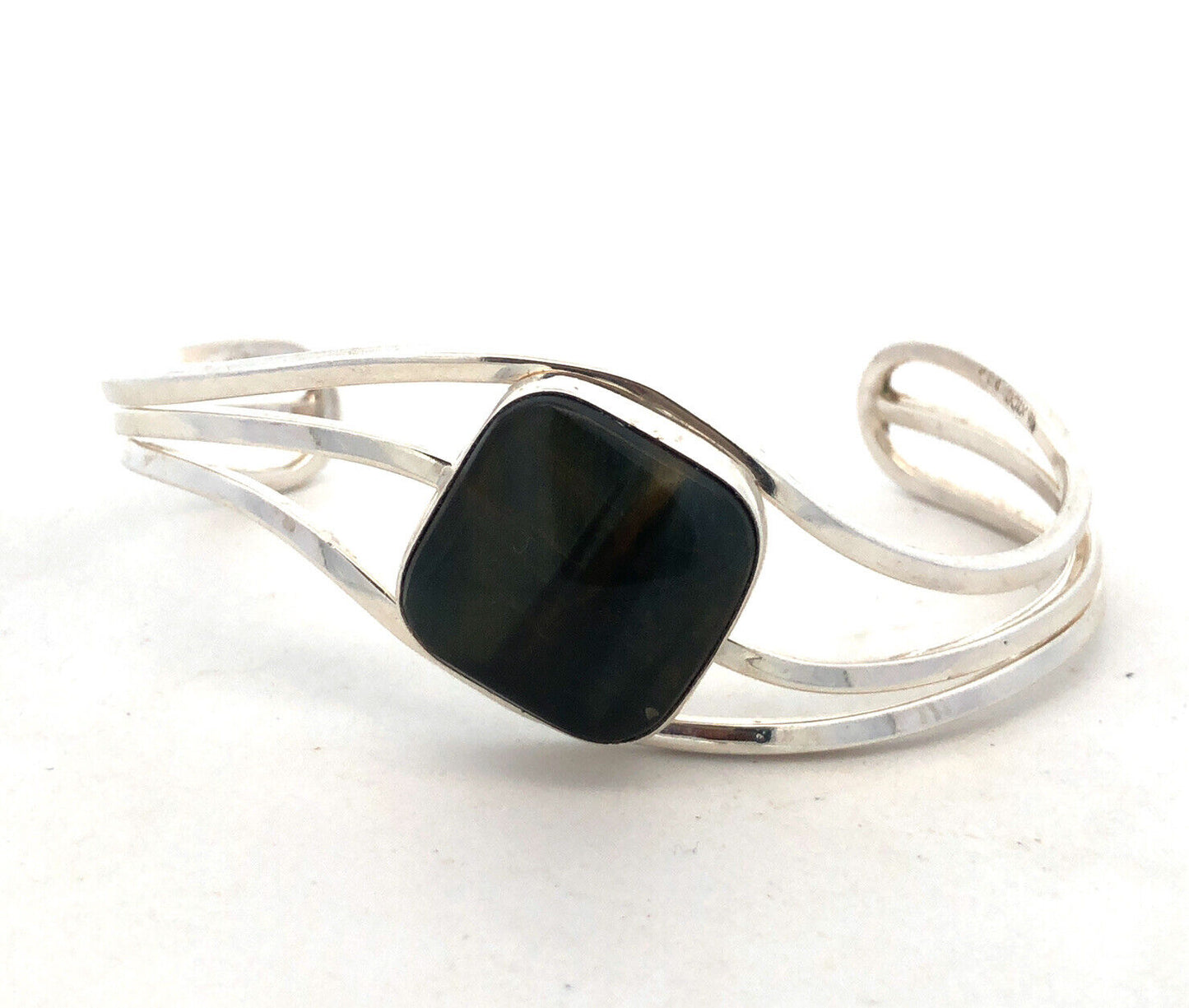 Designer Mexico Sterling Silver Square Labradorite Modernist Open Cuff Bracelet