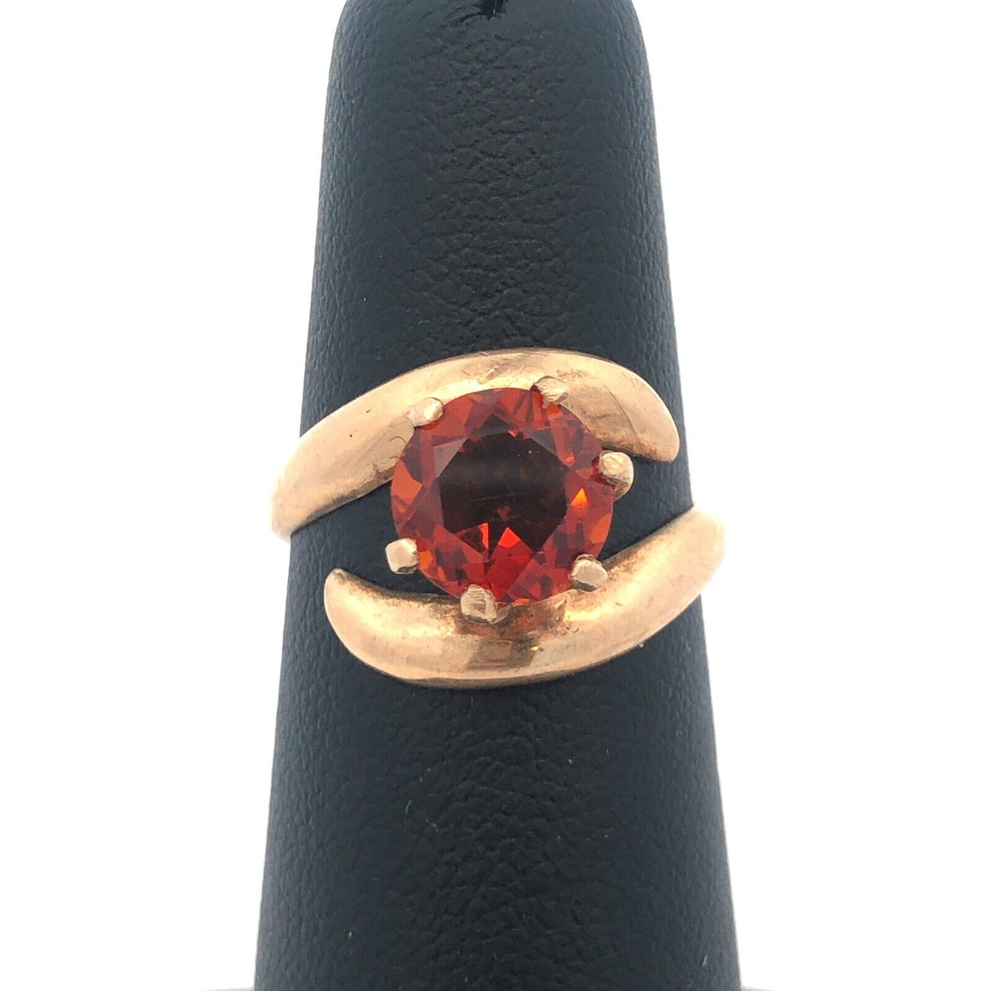 Modernist 10K Yellow Gold Orange Tourmaline Solitaire Statement Cocktail Ring