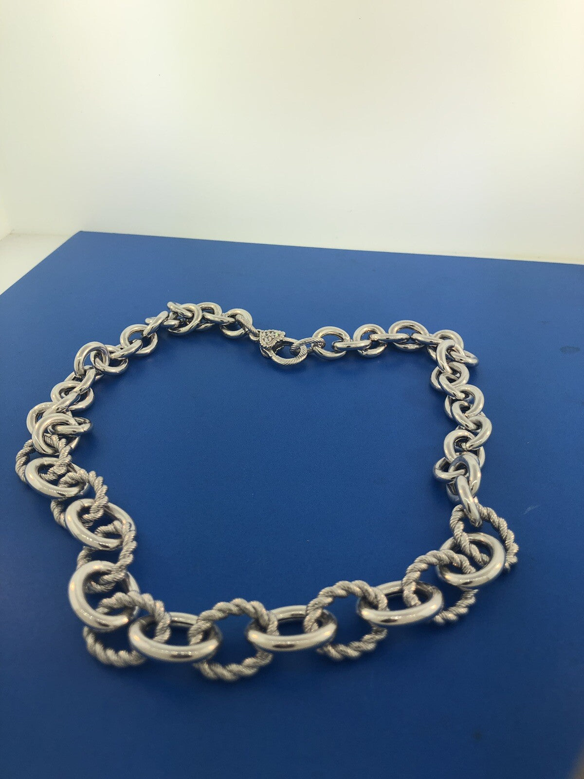 Judith Ripka JR Sterling Silver Textured Polished Rolo Link Diamonique Necklace