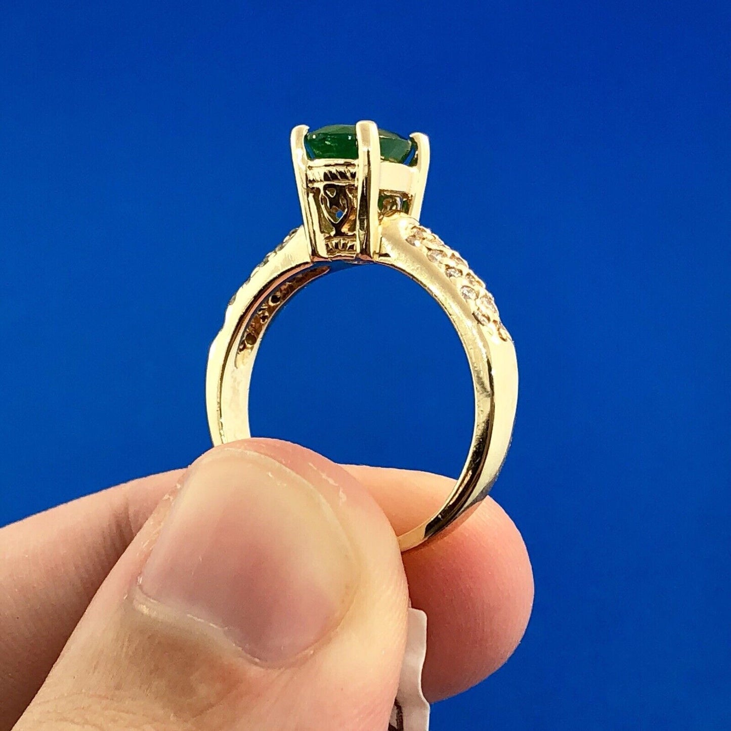 Designer 14K Yellow Gold Emerald Diamond Engagement Cocktail Statement Ring
