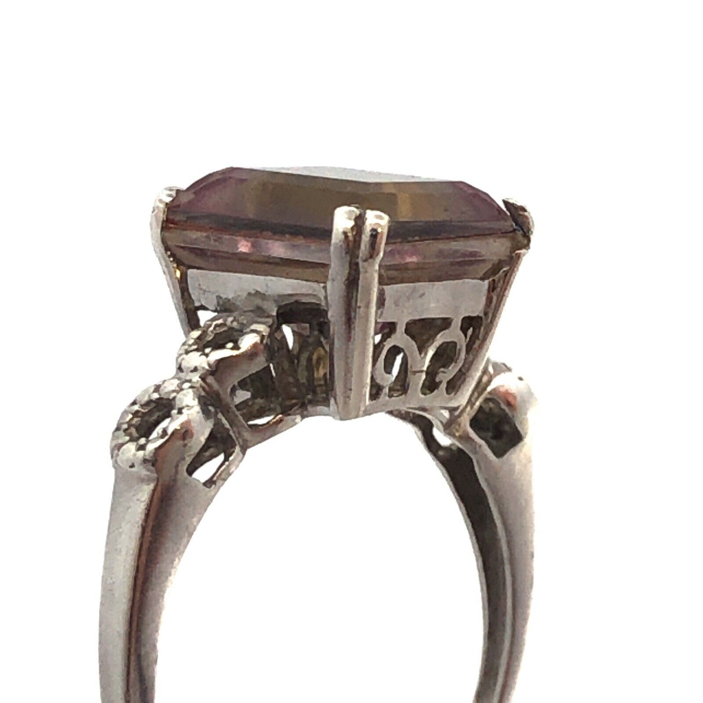 Designer STS 925 Sterling Silver Emerald Cut Pink Amethyst Anniversary Ring
