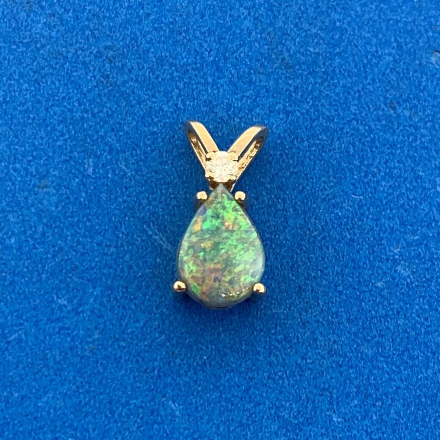14K Yellow Gold Pear Opal Diamond Accented Drop Pendant