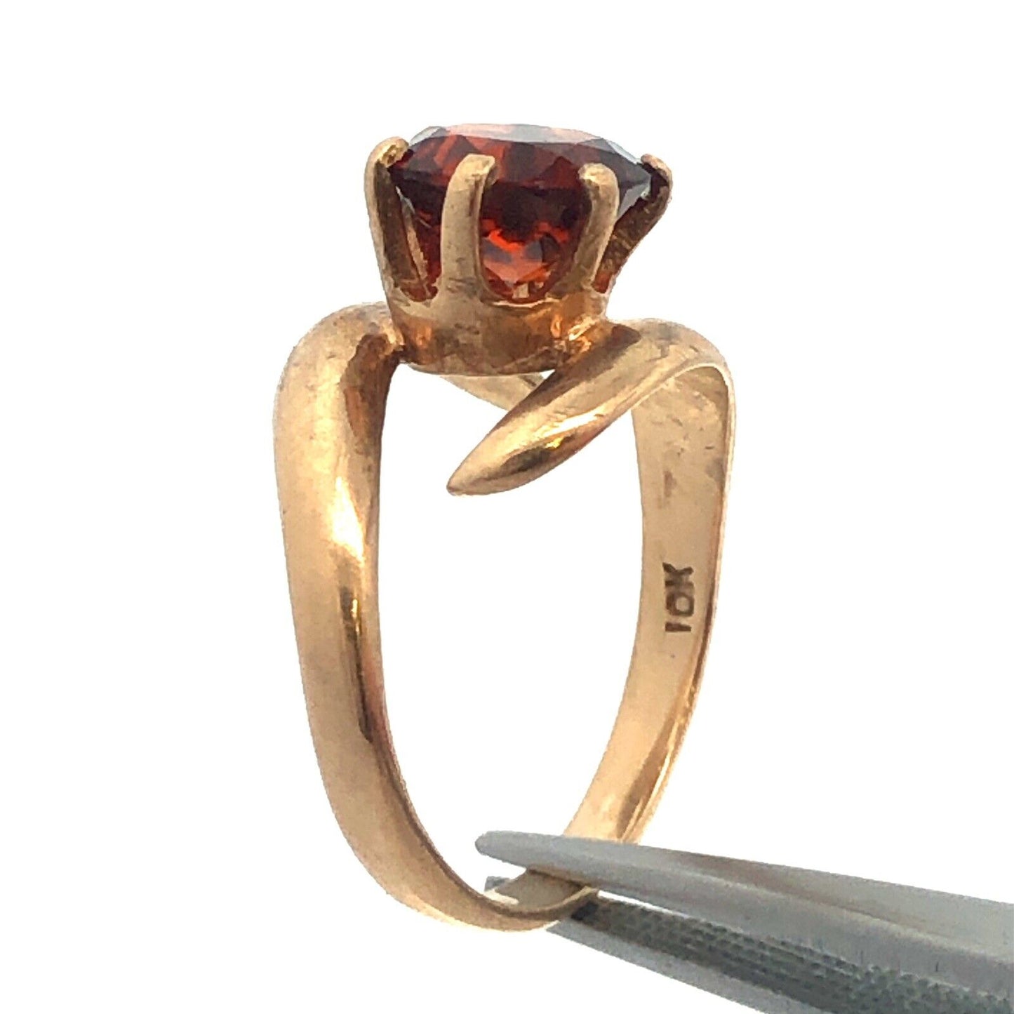 Modernist 10K Yellow Gold Orange Tourmaline Solitaire Statement Cocktail Ring