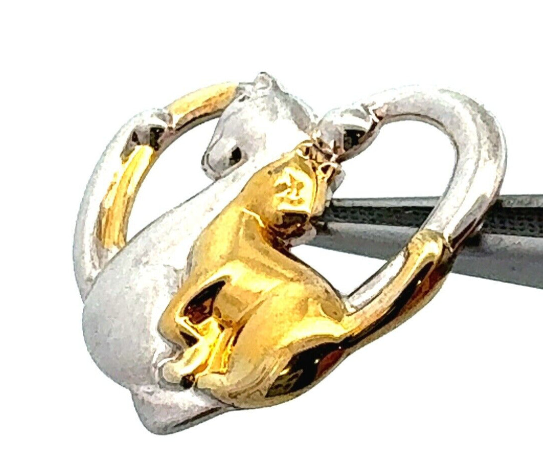Vintage Lenox 925 Sterling Silver Gold Vermeil Two-Tone Cats Heart Pendant