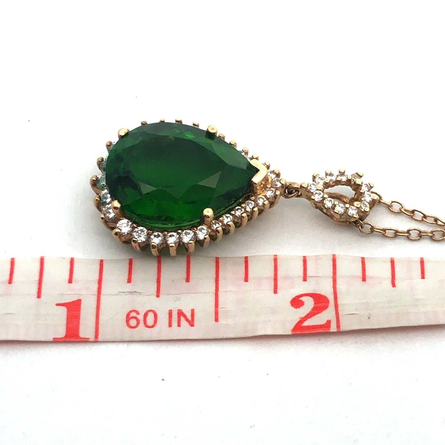 Designer Stauer 10K Yellow Gold Green Pear CZ Halo Statement Pendant Necklace