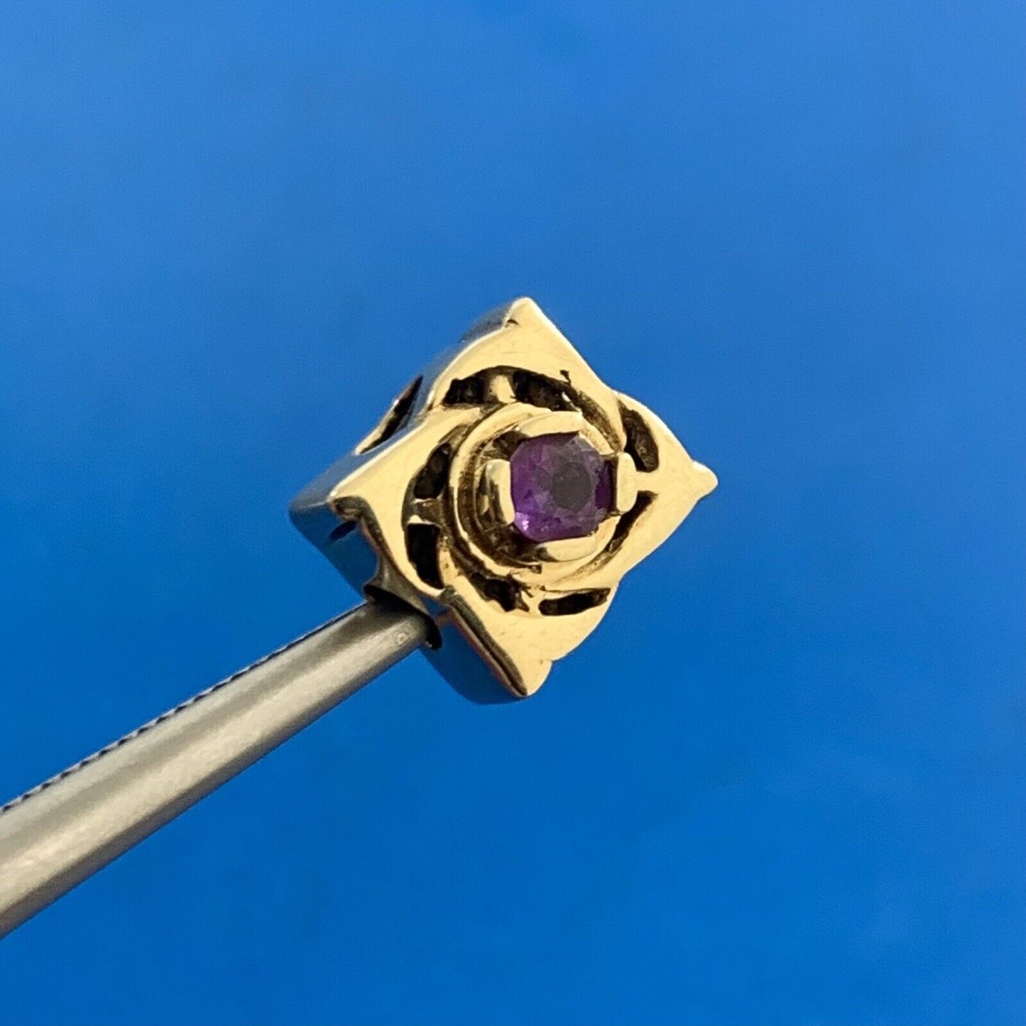 Designer DDH 10K Yellow Gold Round Amethyst Floral Slide Bracelet Charm