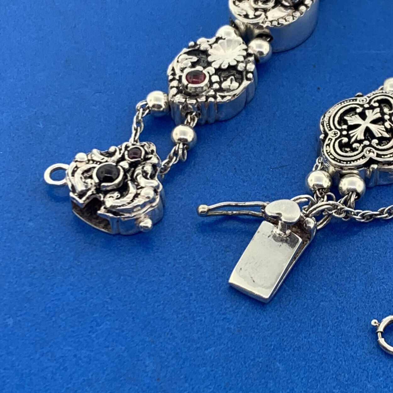 Shavarsh K 925 Sterling Silver Amethyst Floral Scroll Ten Charm Bracelet