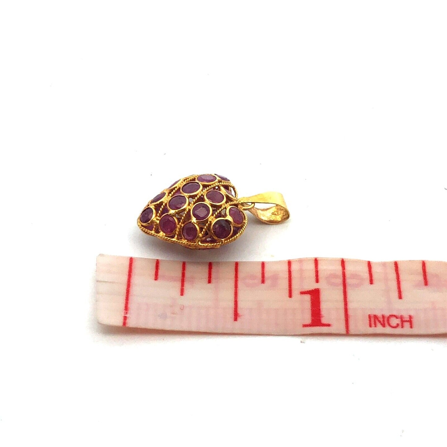 Designer 18K Yellow Gold Round Ruby July Anniversary Heart Love Pendant