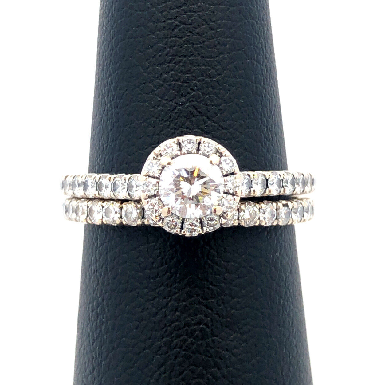 Designer 18K White Gold Round Diamond Solitaire W/Accents 2 Piece Bridal Set