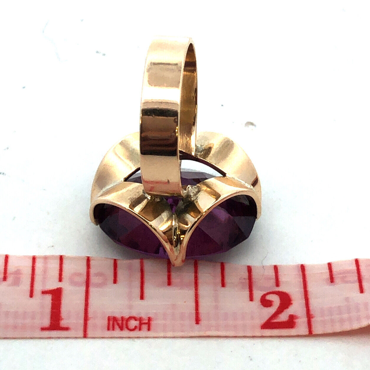 14K Yellow Gold Lab Created Oval Purple Sapphire Statement Cocktail Ring