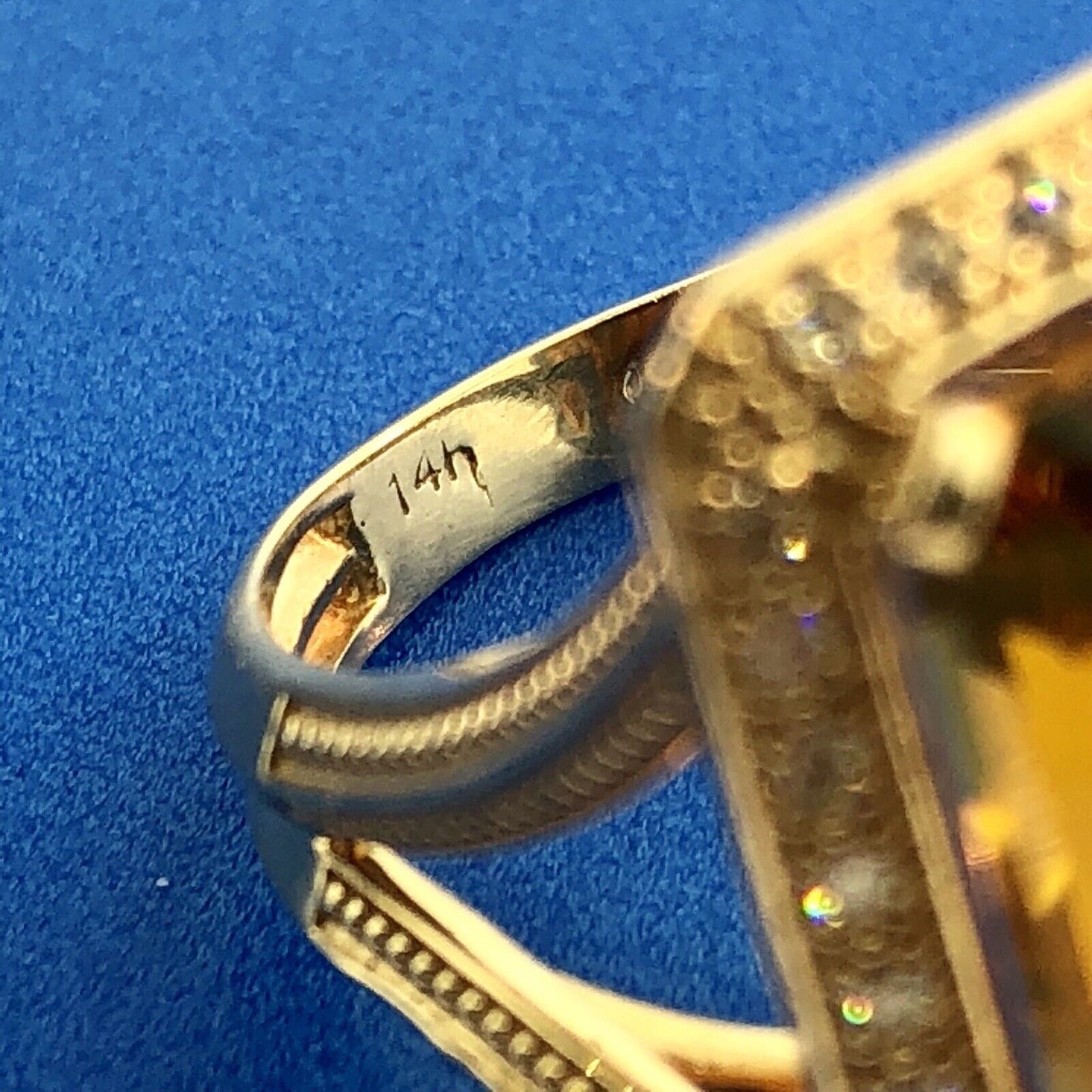 Dramatic 14K Yellow Gold Citrine Diamond Halo November Anniversary Dinner Ring