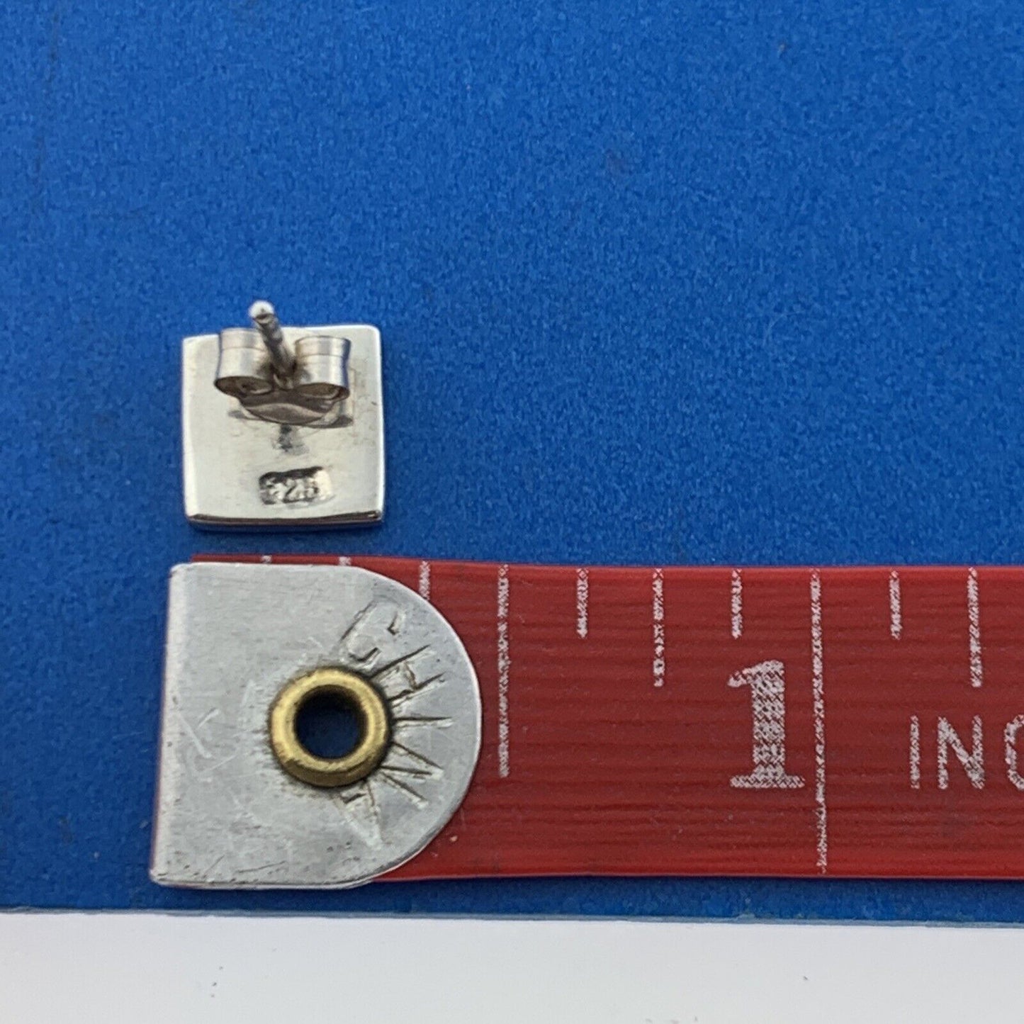 Vintage 925 Sterling Silver Checkerboard Cross Square Disc Stud Earrings