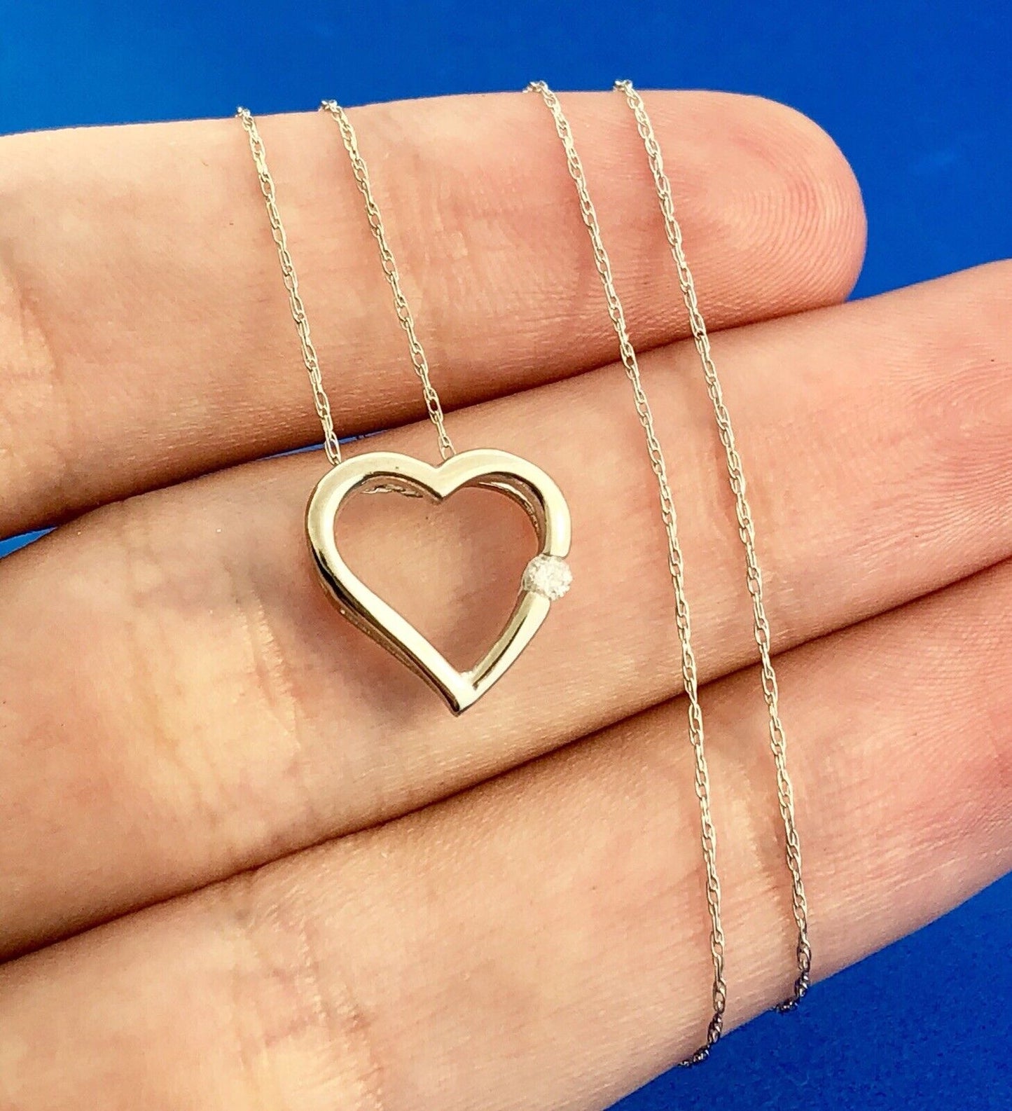 10K White Gold Diamond JCM Pendant 14K White Gold Chain Sweetheart Necklace