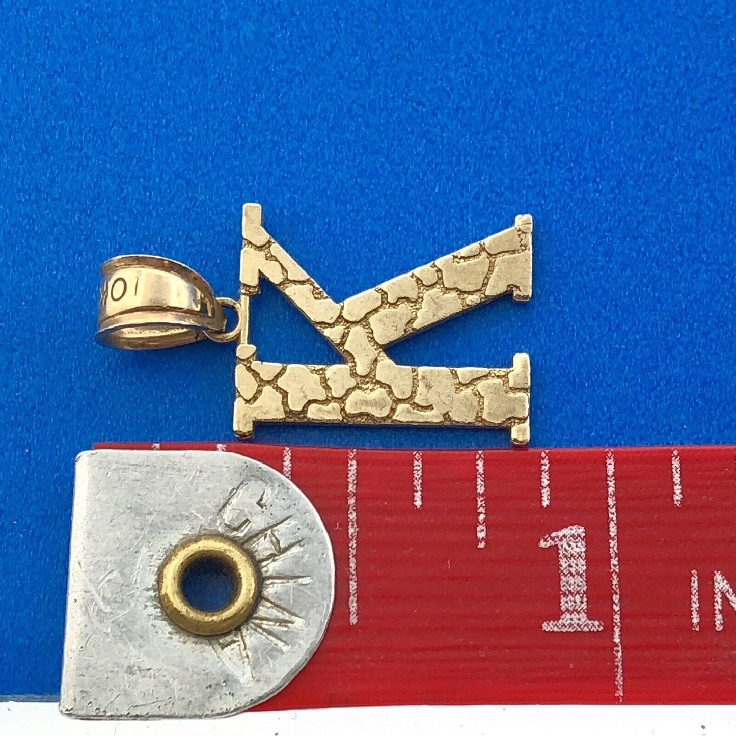 Gorgeous 10k Yellow Gold Textured Alphabet Initial Letter K Dangle Pendant