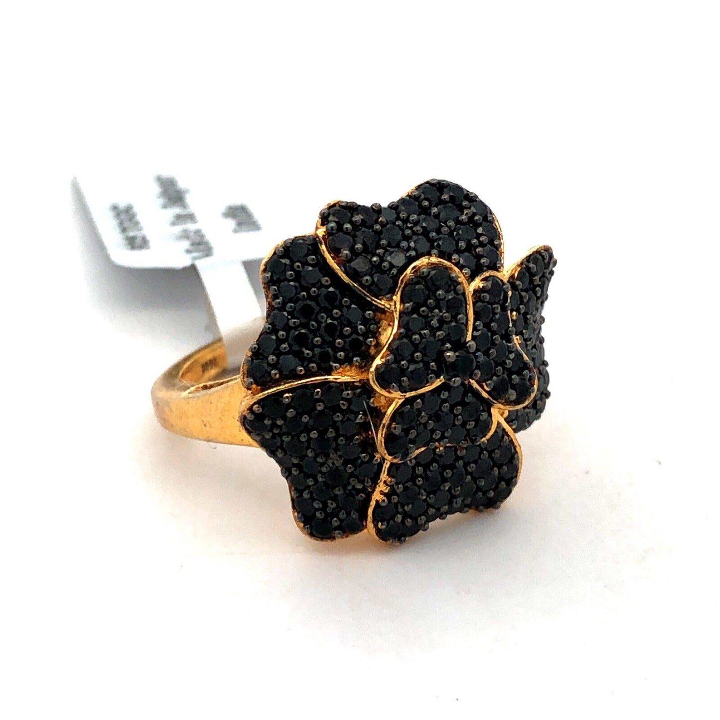 Designer TGGC Sterling Silver Gold Vermeil Black Spinel Flower Statement Ring