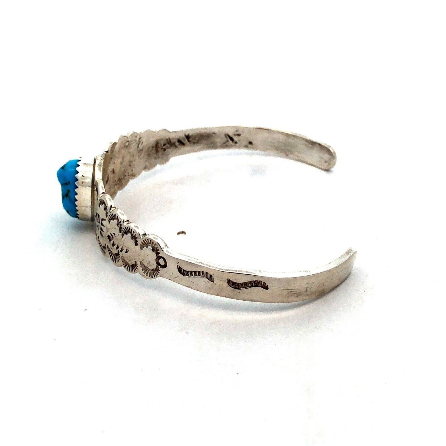 Navajo Jim Yazzie 925 Sterling Silver Turquoise Storyteller Open Cuff Bracelet