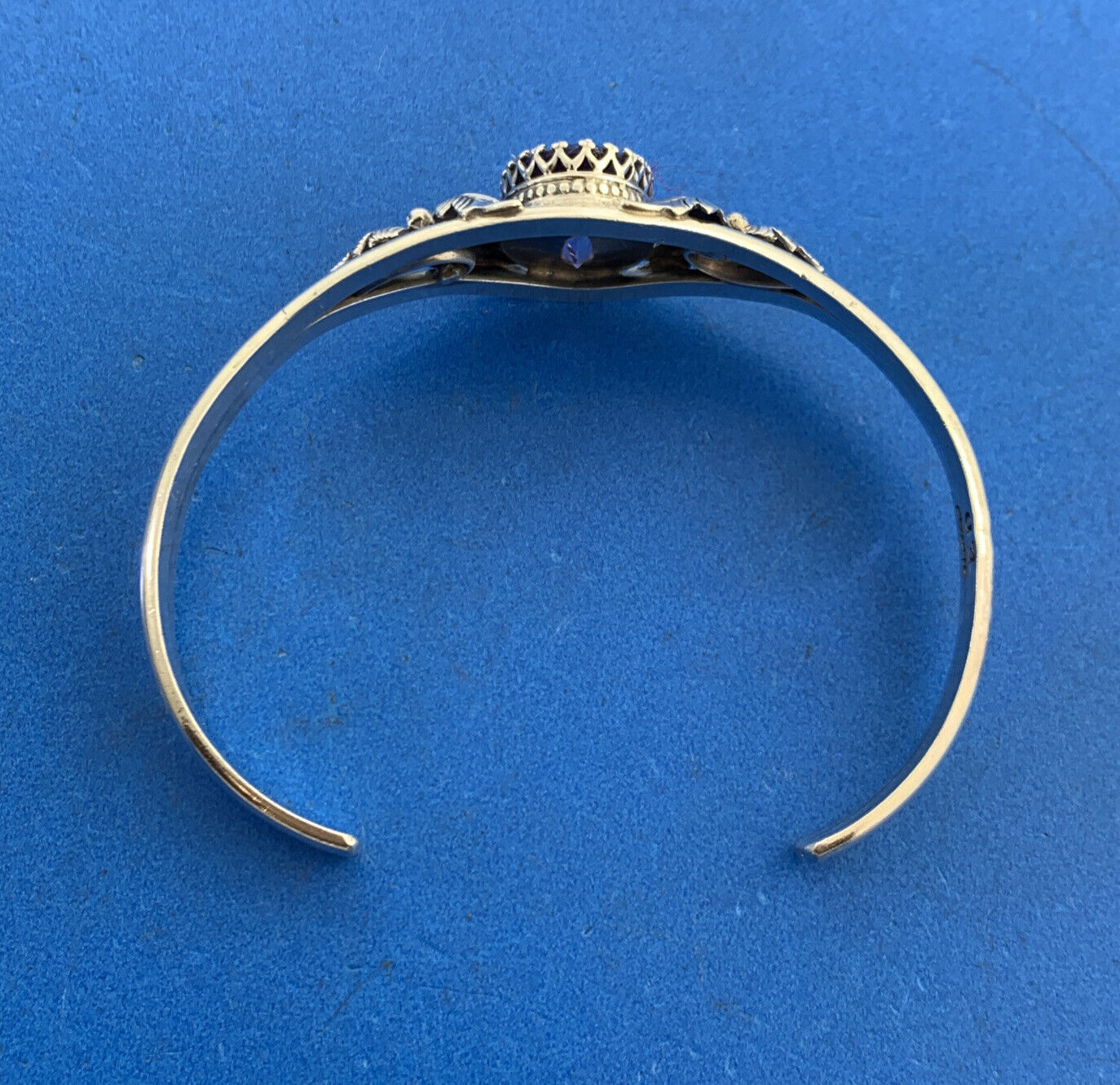 Vintage Native American E D 925 Sterling Silver Oval Amethyst Cuff Bracelet
