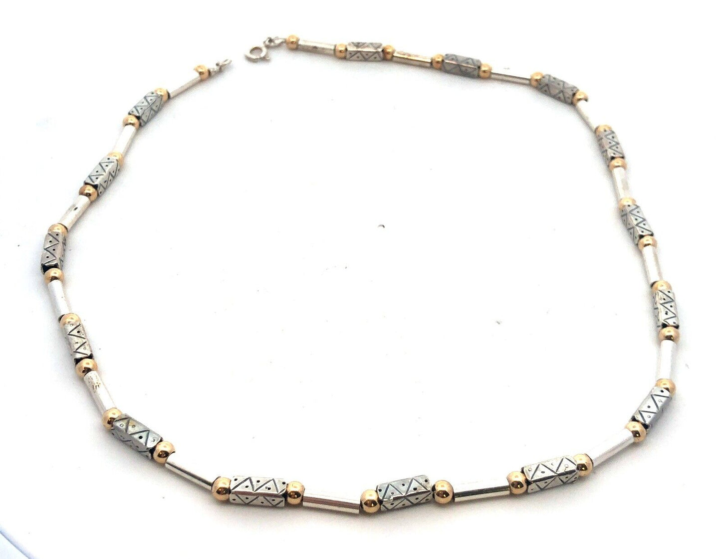 Designer Italy 925 Sterling Silver Gold Vermeil Two Tone Beaded Necklace
