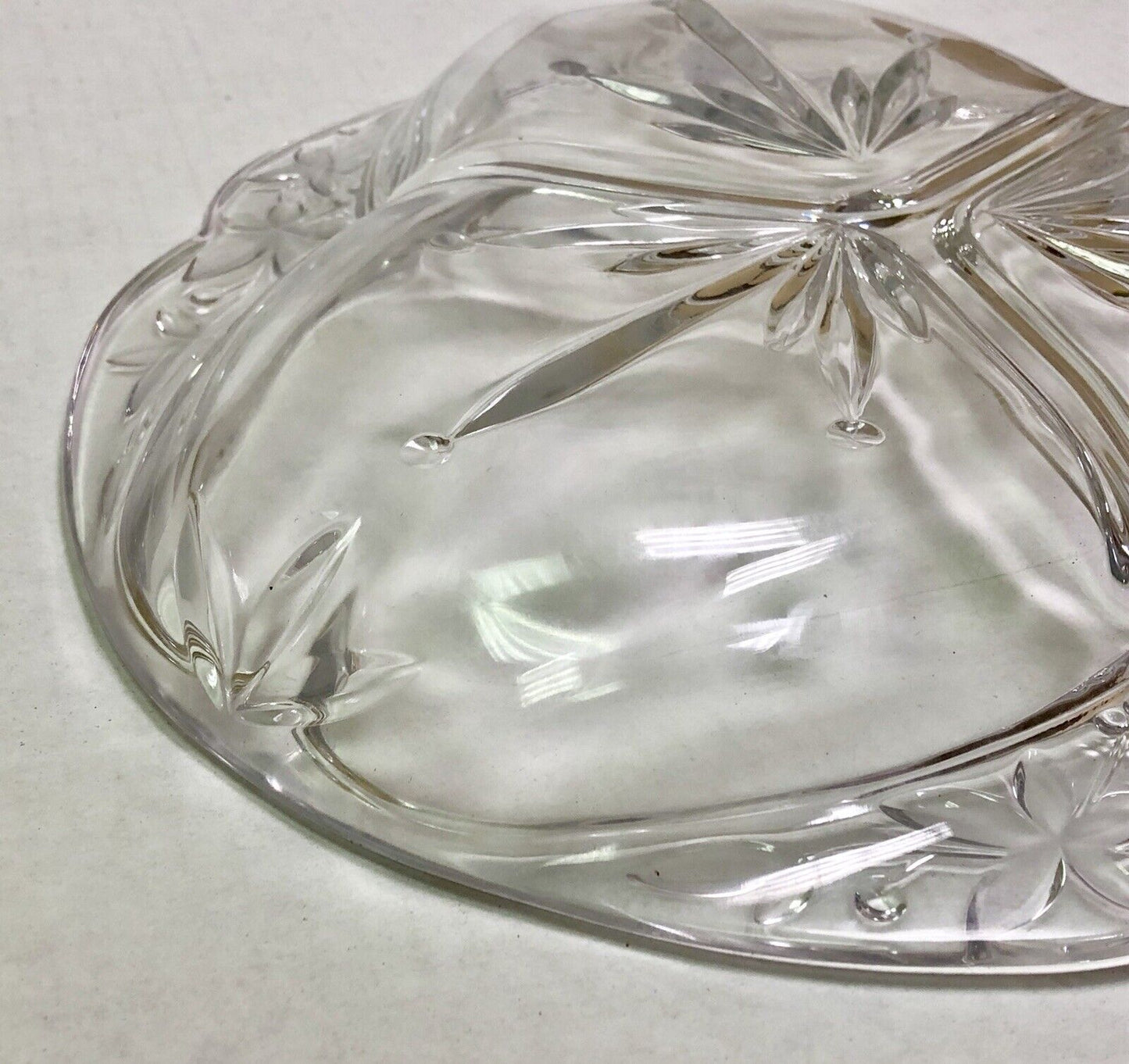 Vintage Quality Three Divided Frosted Etched Floral Scroll Relish Serving Dish