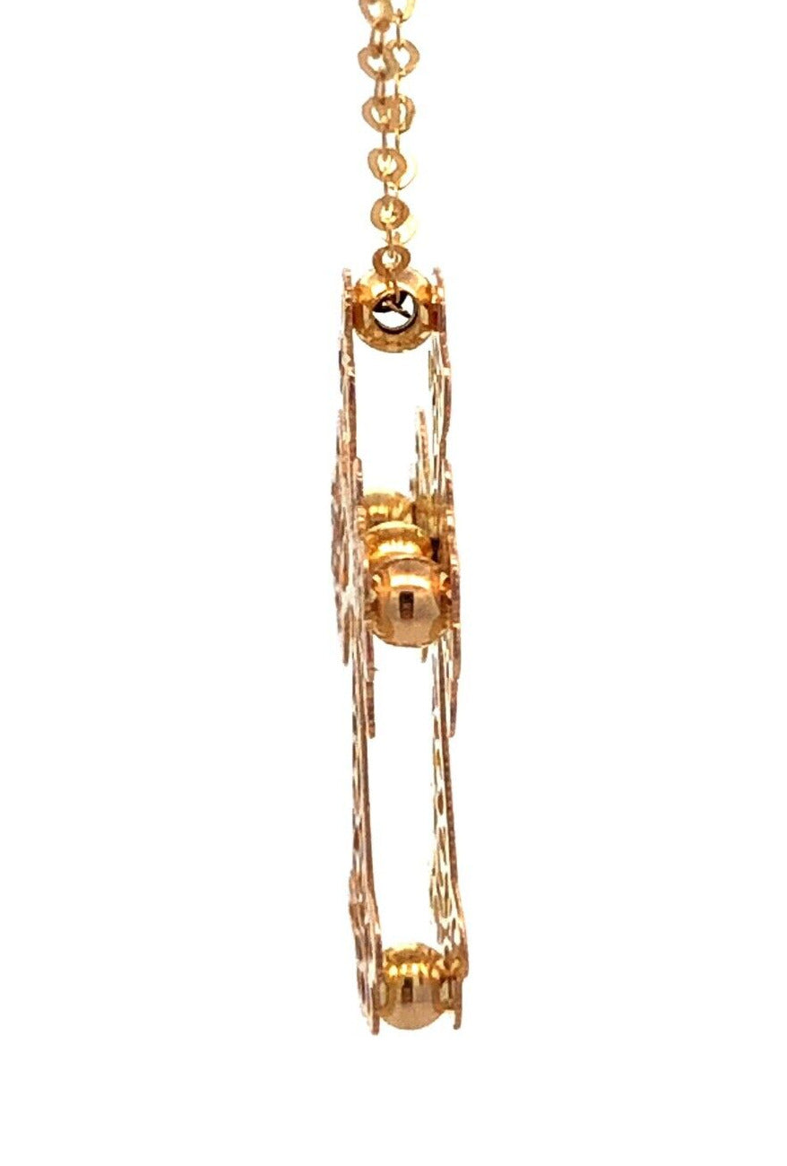Estate Italy 14K Yellow Gold Open Work Scroll Cross Pendant Necklace