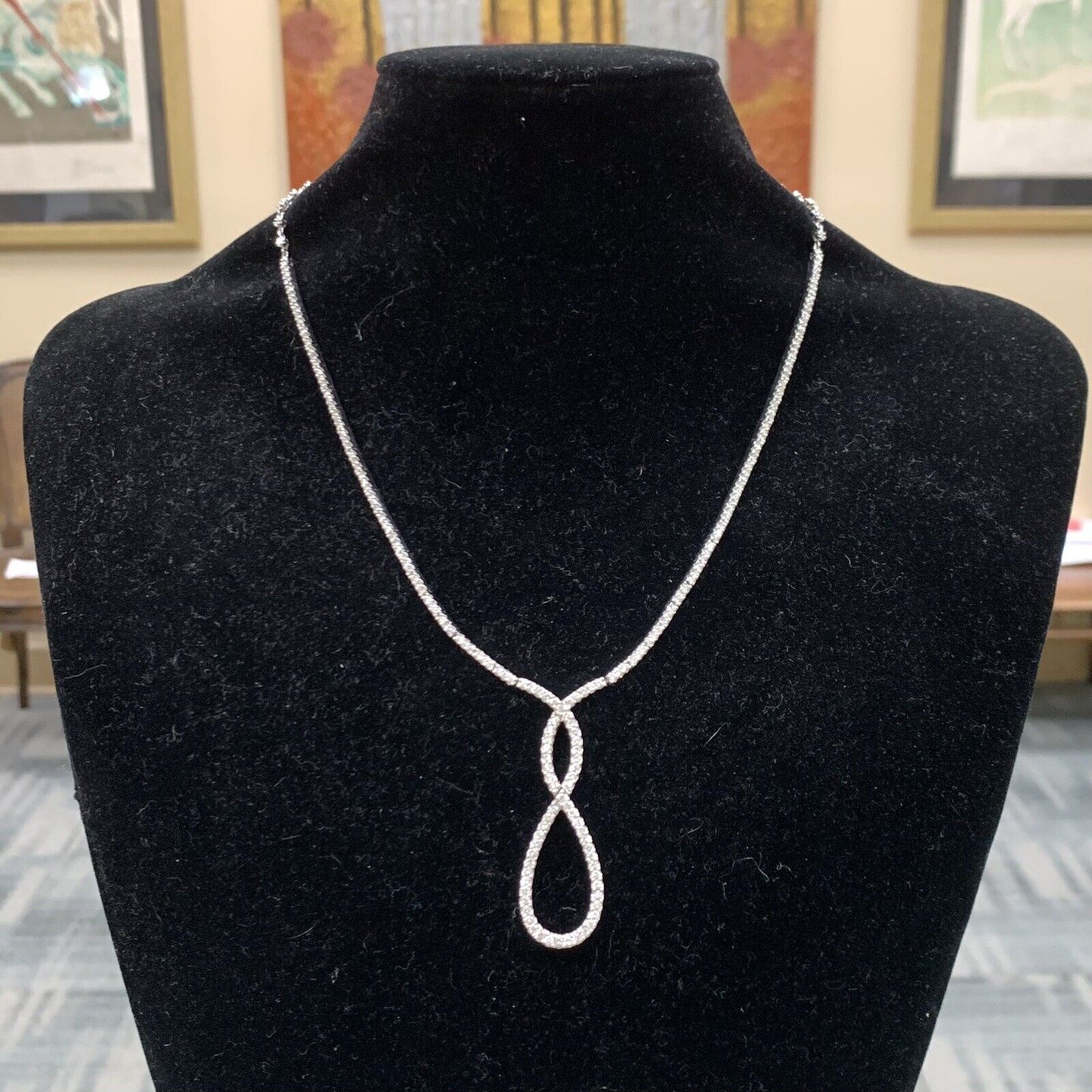 Gabriel Co 14K White Gold Diamond Encrusted Infinity Eternity Statement Necklace