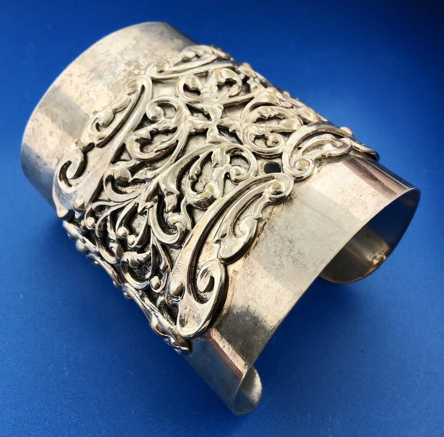 1950's Joseff Of Hollywood Silver Plated Adjustable Baroque Open Cuff Bracelet