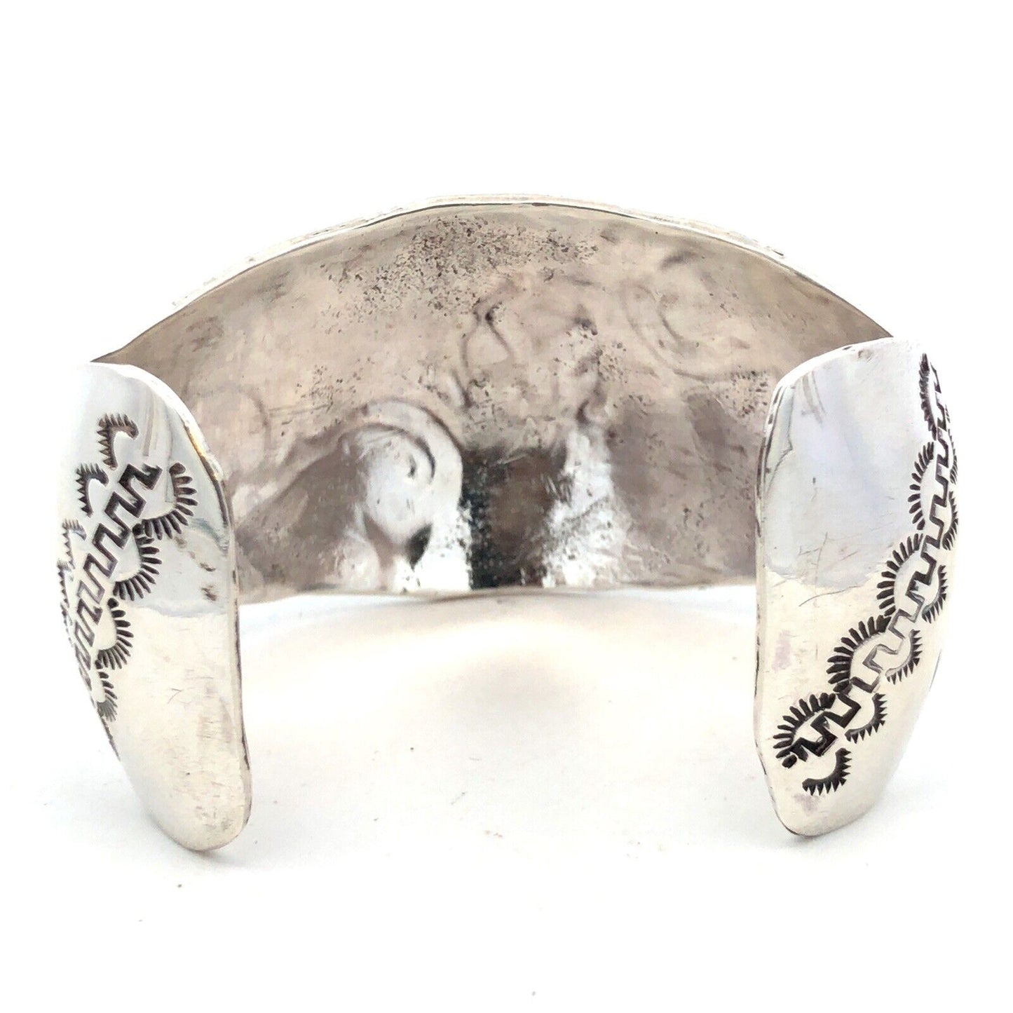 Native American BT 925 Sterling Silver Turquoise Coral Storyteller Cuff Bracelet