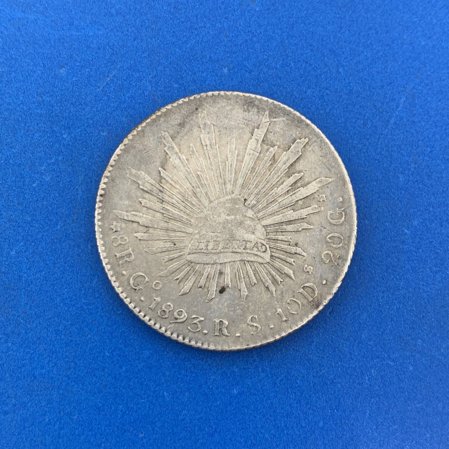 1893 Go Guanajuato 8 Reales R.S. 10 D 20 G .903 Silver Mexico Coin