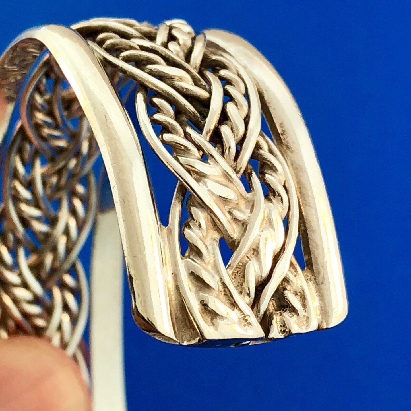 Vintage Taxco Mexico 925 Sterling Silver Open Basket Weave Wide Cuff Bracelet