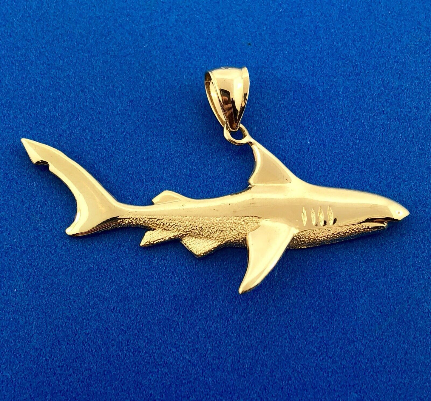 Vintage 14K Yellow Gold Swimming Shark Nautical Ocean Fish Statement Pendant