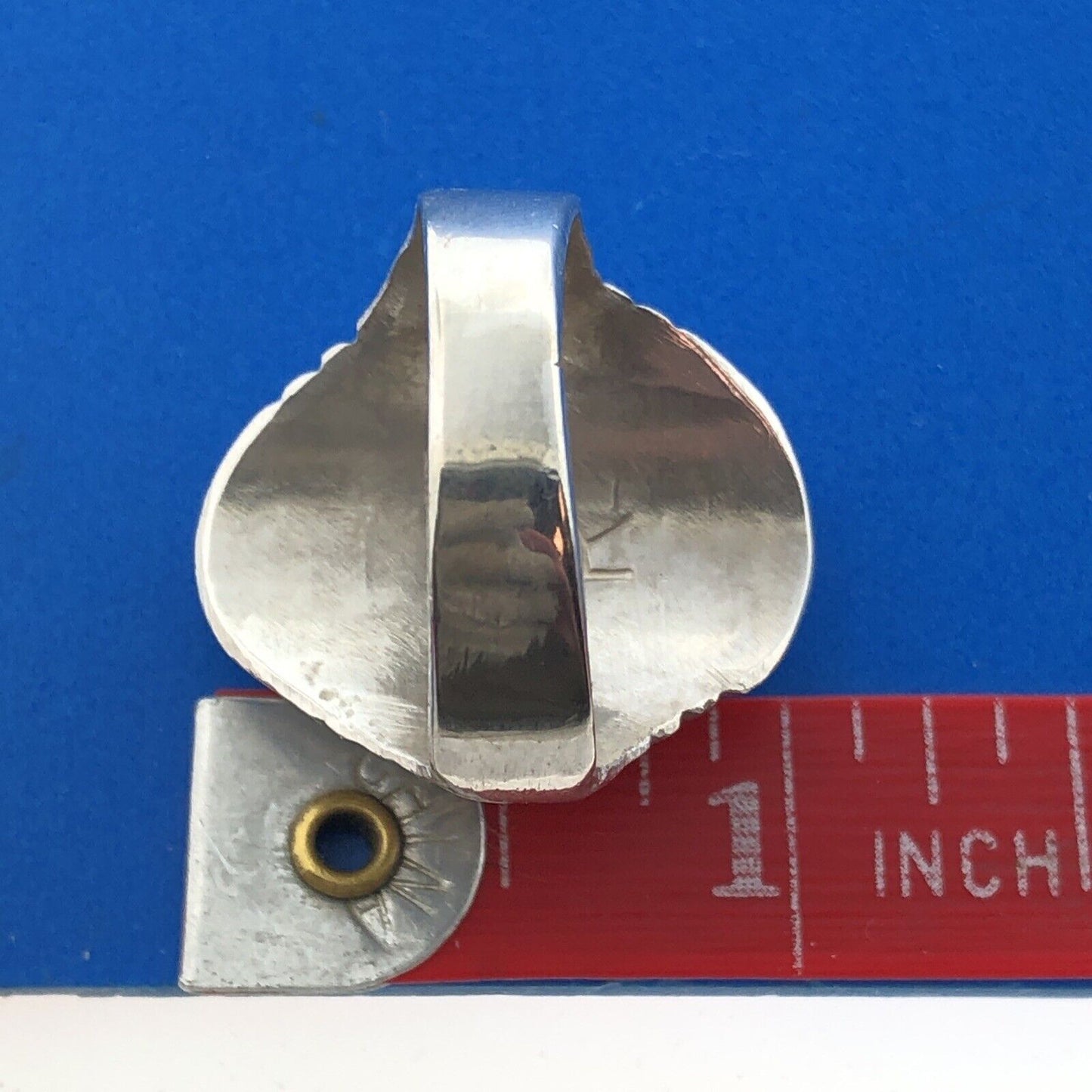 Native American Signed R Sterling Silver Chunky Turquoise Cabochon Unisex Ring