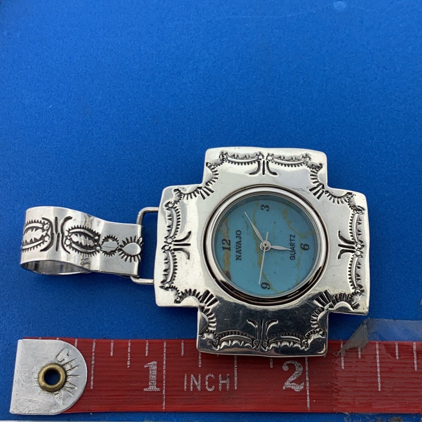 Old Pawn Navajo Uncle Sam W. 925 Sterling Silver Concho Cross Pendant Watch