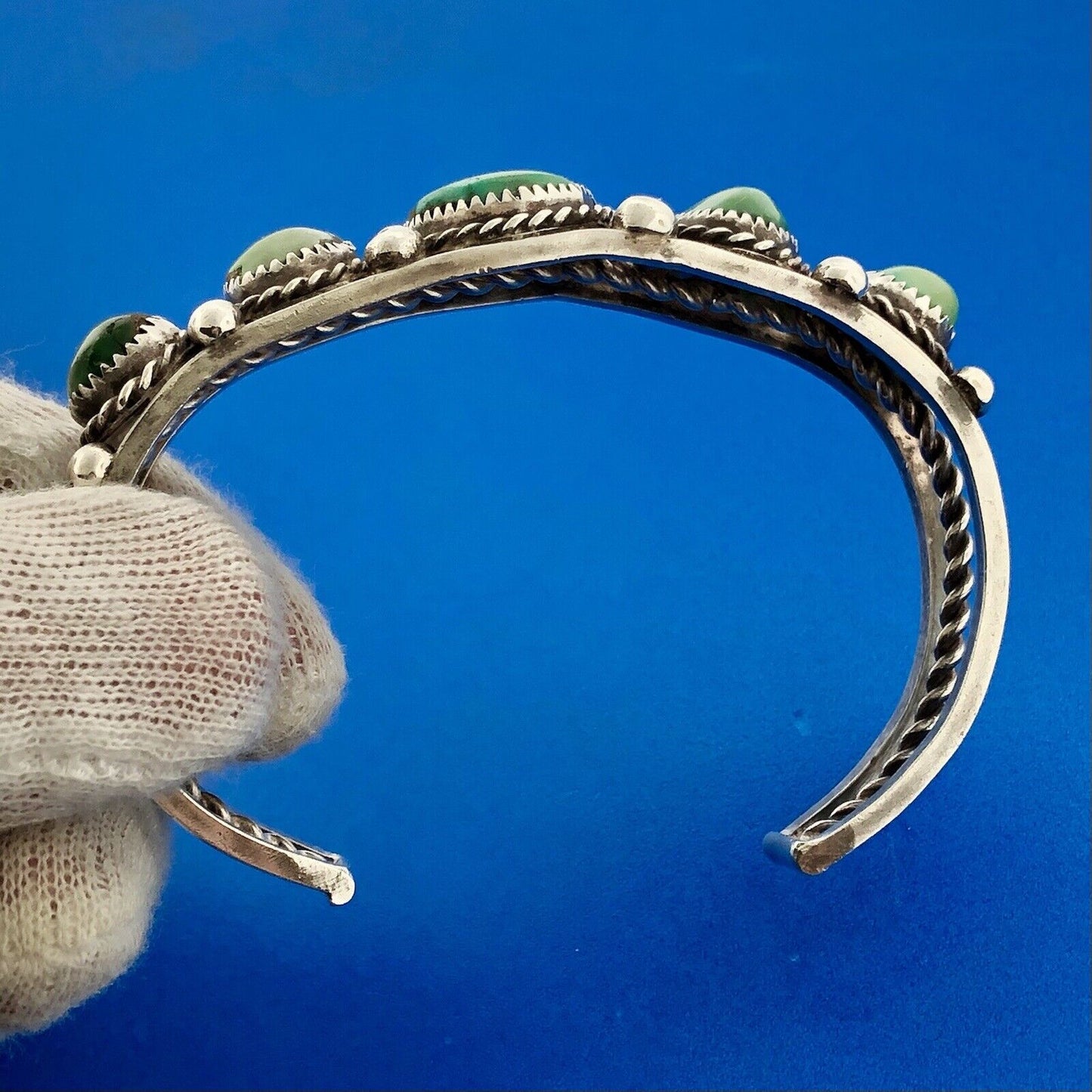 Estate Native American Sterling Silver Turquoise Chunky Cabochon Cuff Bracelet