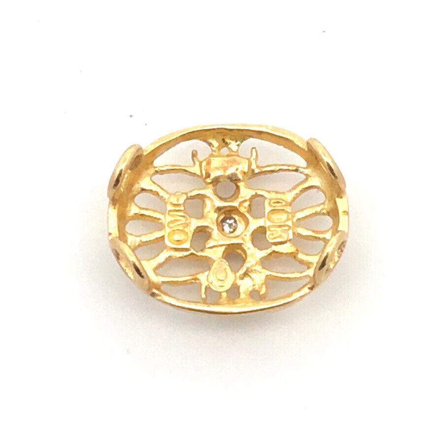 Designer 10K Yellow Gold Diamond Floral Scroll Oval Slide Bracelet Charm