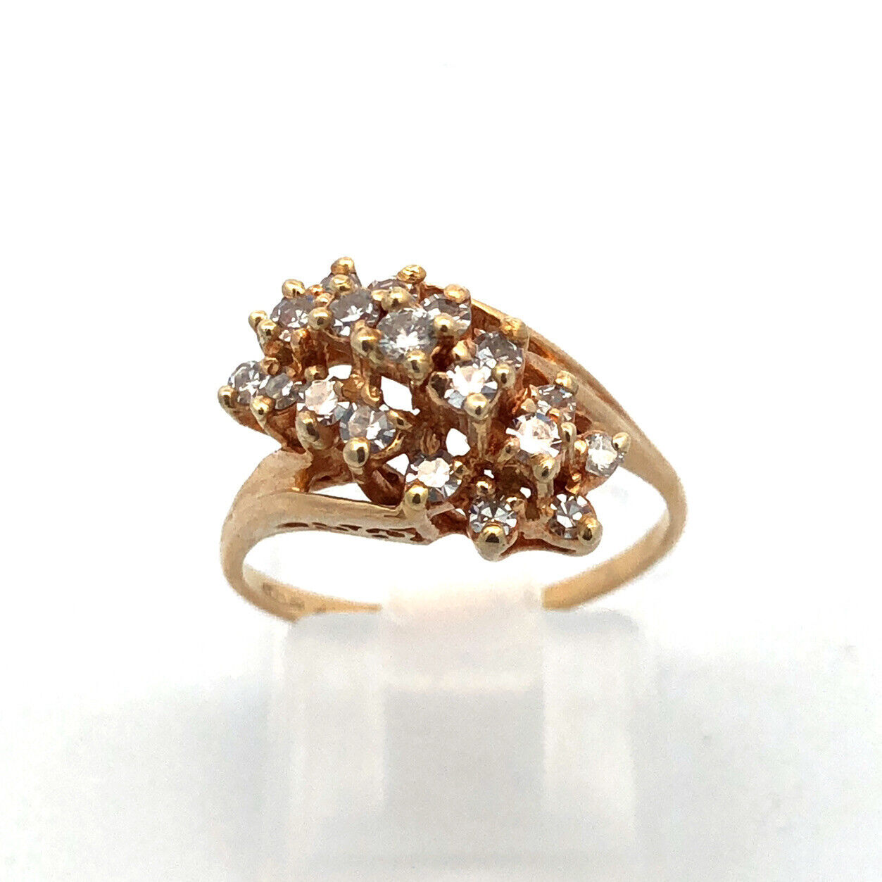 Designer 14K Yellow Gold Diamond Statement Ring Size 6.5