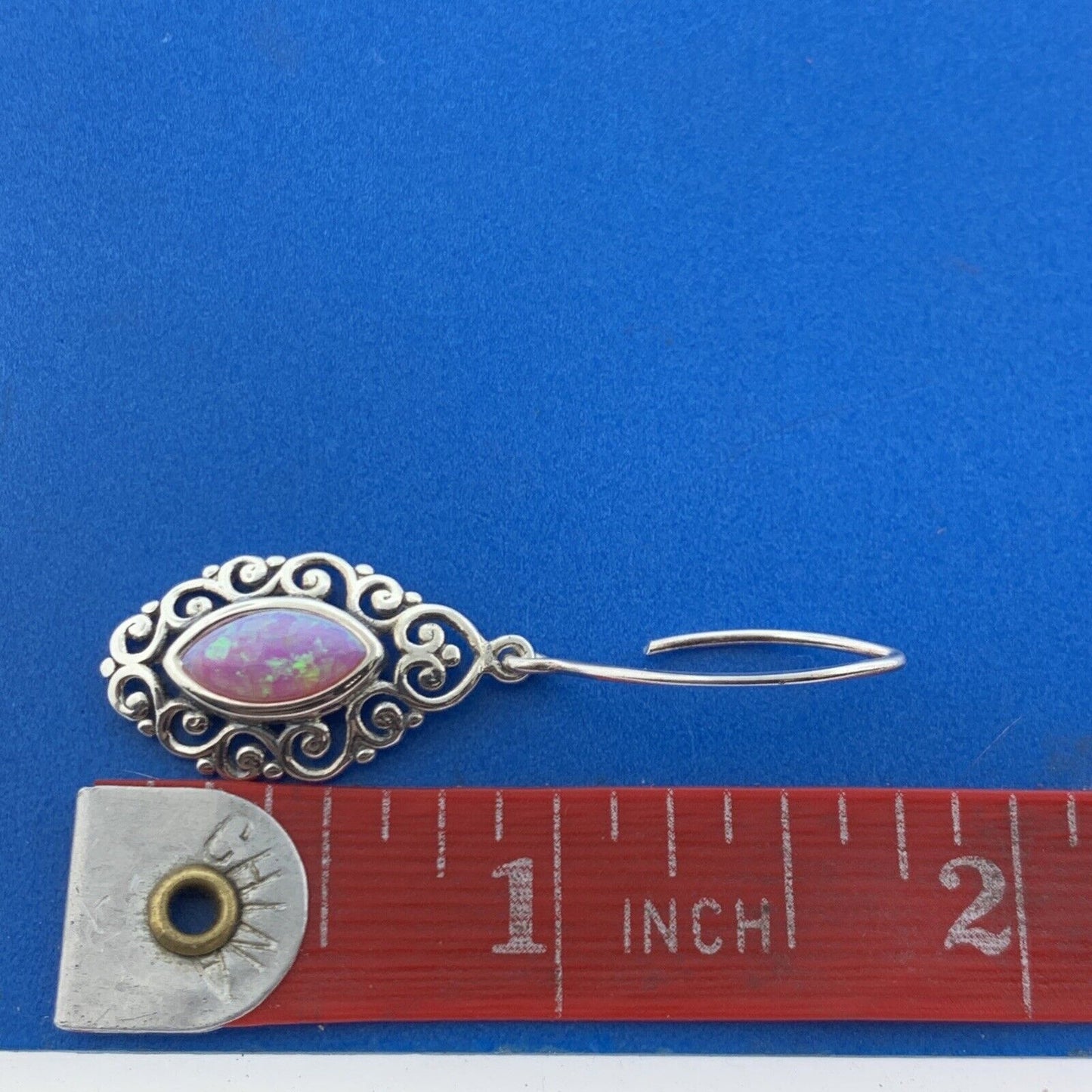 Designer CFJ 925 Sterling Silver Marquise Cabochon Pink Opal Dangle Earrings