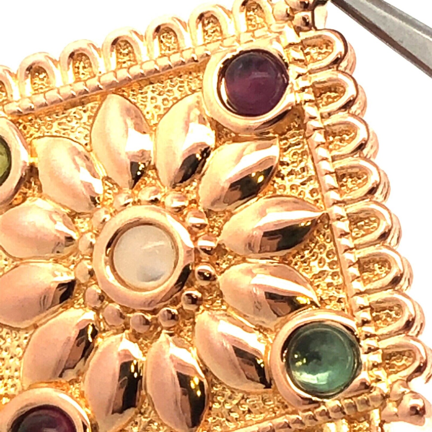 Designer Italy 14K Yellow Gold Multi-Gemstone Cabochon Statement Pendant